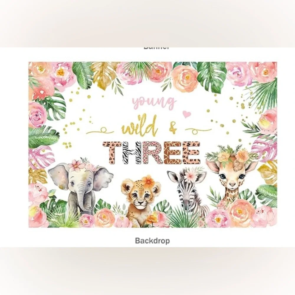 Young Wild and Three, Backdrop,3 x 5,3 pieces Party boxes